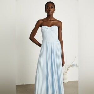Miss Rosier Carlotta Blue Pleated Corset Maxi Dress
